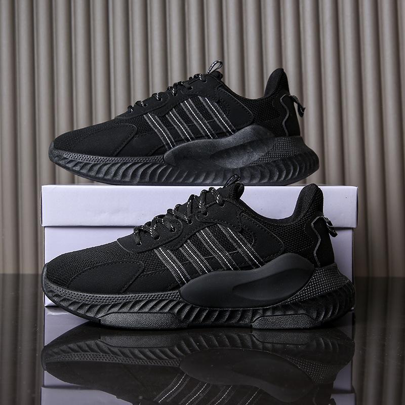 

Весенняя дышащая пара повседневной обуви мужская и женская спортивная обувь для увеличения роста модные летящие тканые кроссовки женские 40 [female code] чёрный