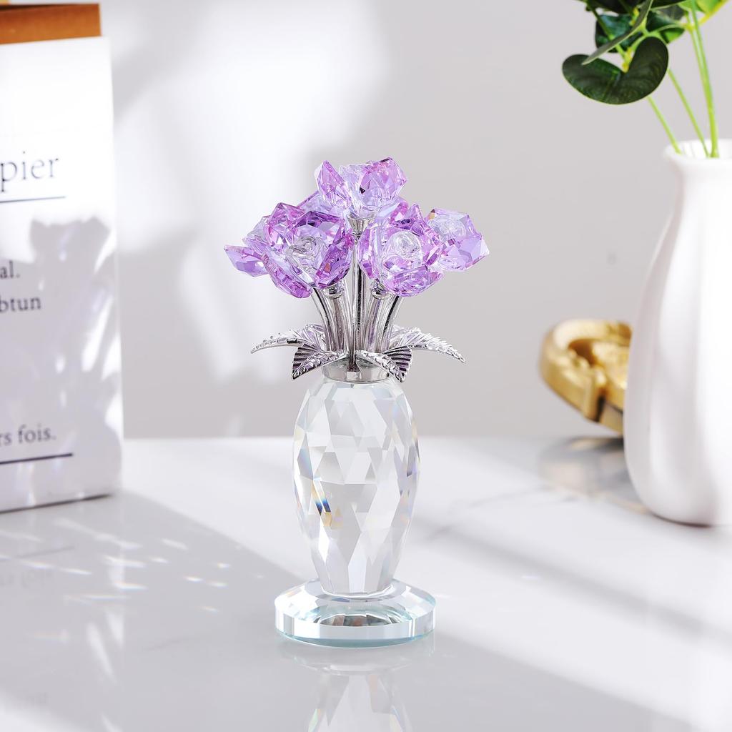Fioletowy kryształowy prezent różany szklana figurka kwiatowa róża urodziny ślub rocznica popularny prezent dla kobiet fioletowy szklany bukiet róż prezent na emeryturę