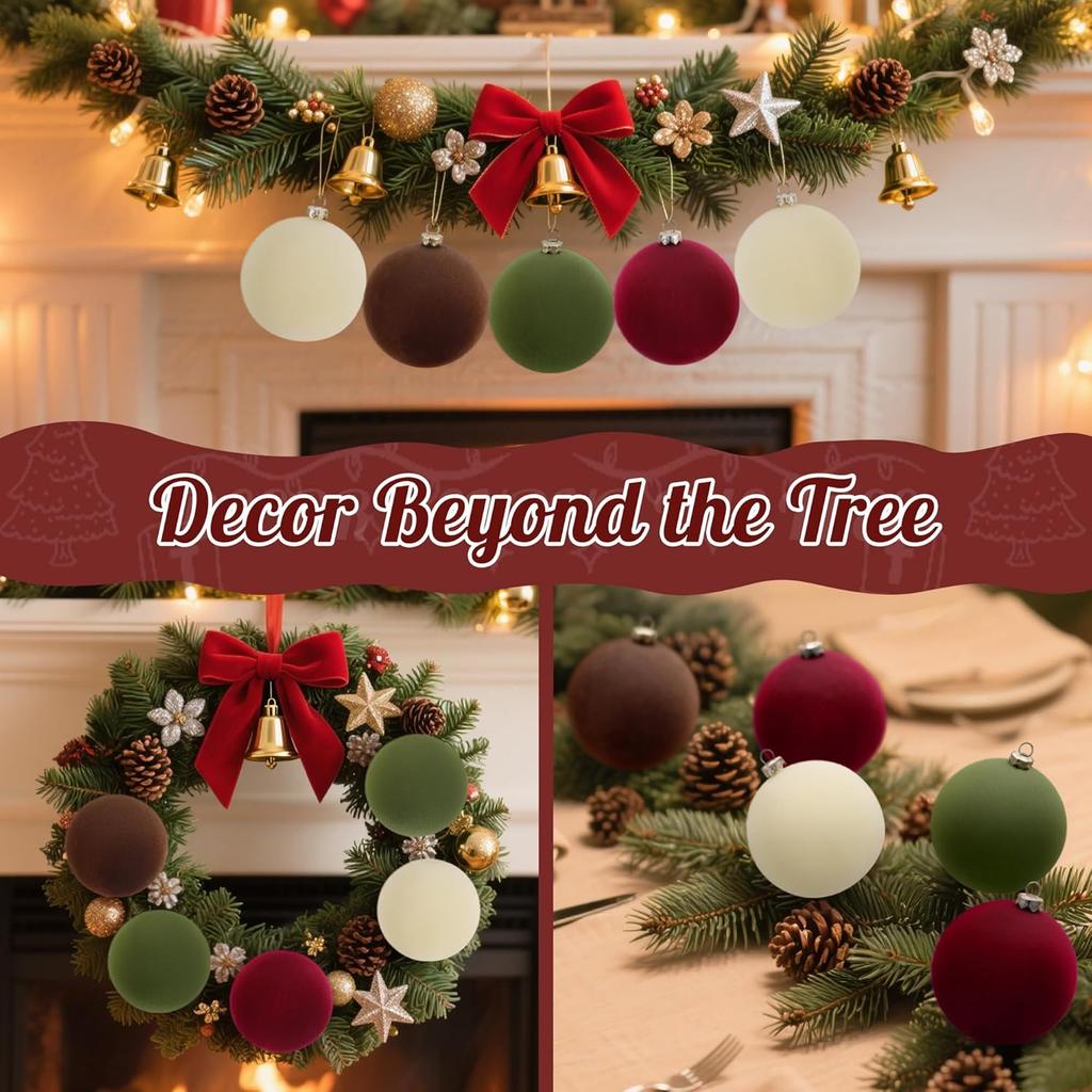20-Pack Flocked Velvet Christmas Ornaments, 3.15' Shatterproof Holiday Tree Baubles, Mixed Color