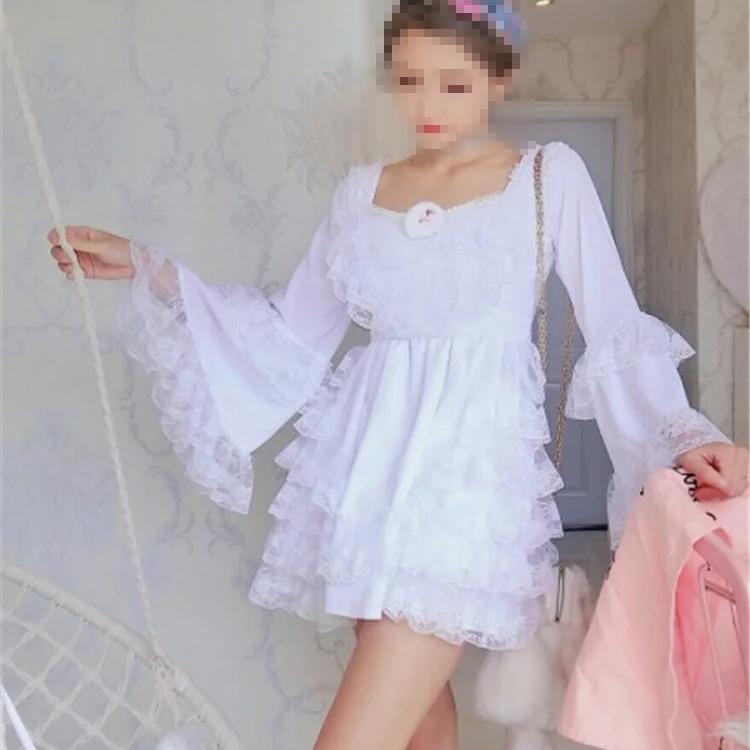 4 metri/lot, 5,5 cm lățime, stil Lolita, alb-negru, dantelă plisată de bază, fusta vintage, manșete, fusta pentru păpuși, accesorii din dantelă