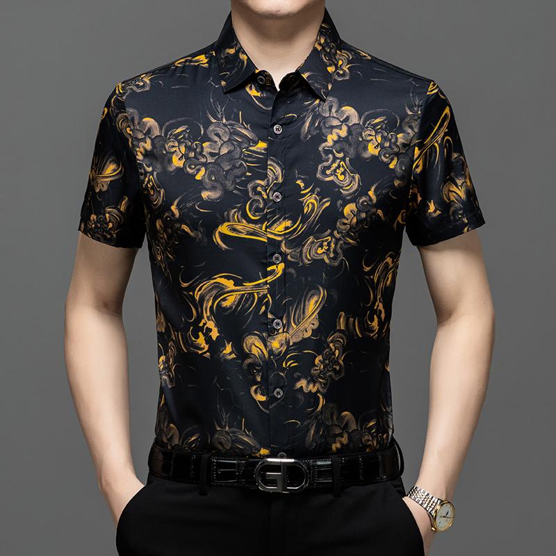 

Men s Summer Hong Kong Style Loose Collar Top Men s Short Sleeved Shirt Men s Shirt XL