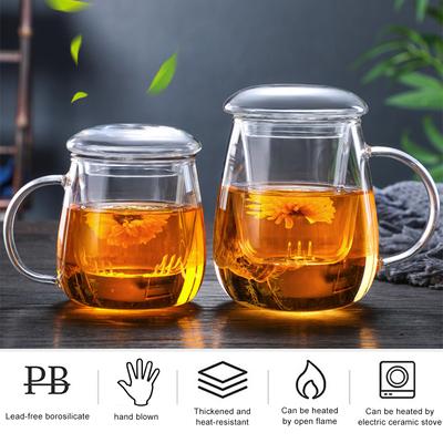 Ceșcuță de ceai din sticlă borosilicată înaltă, din trei piese, cu filtru, cană de ceai din sticlă borosilicată înaltă cu infuzor, ceșcuță de ceai din sticlă separatoare
