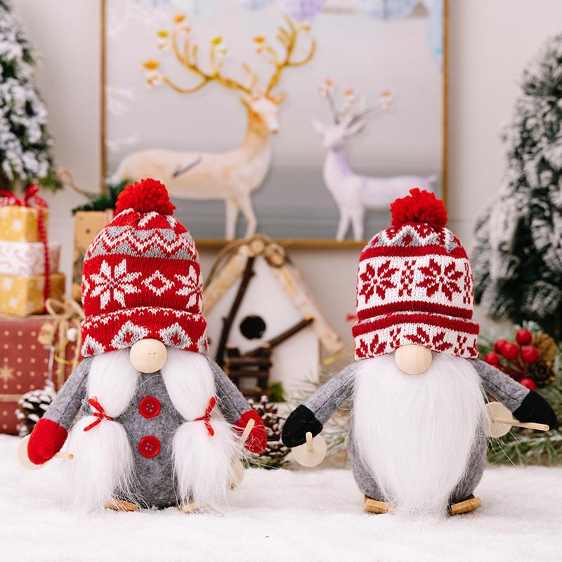 Adorable Christmas Decor Plush Gnome Figurine With Knit Pom Pom Hat For Holiday Cheer