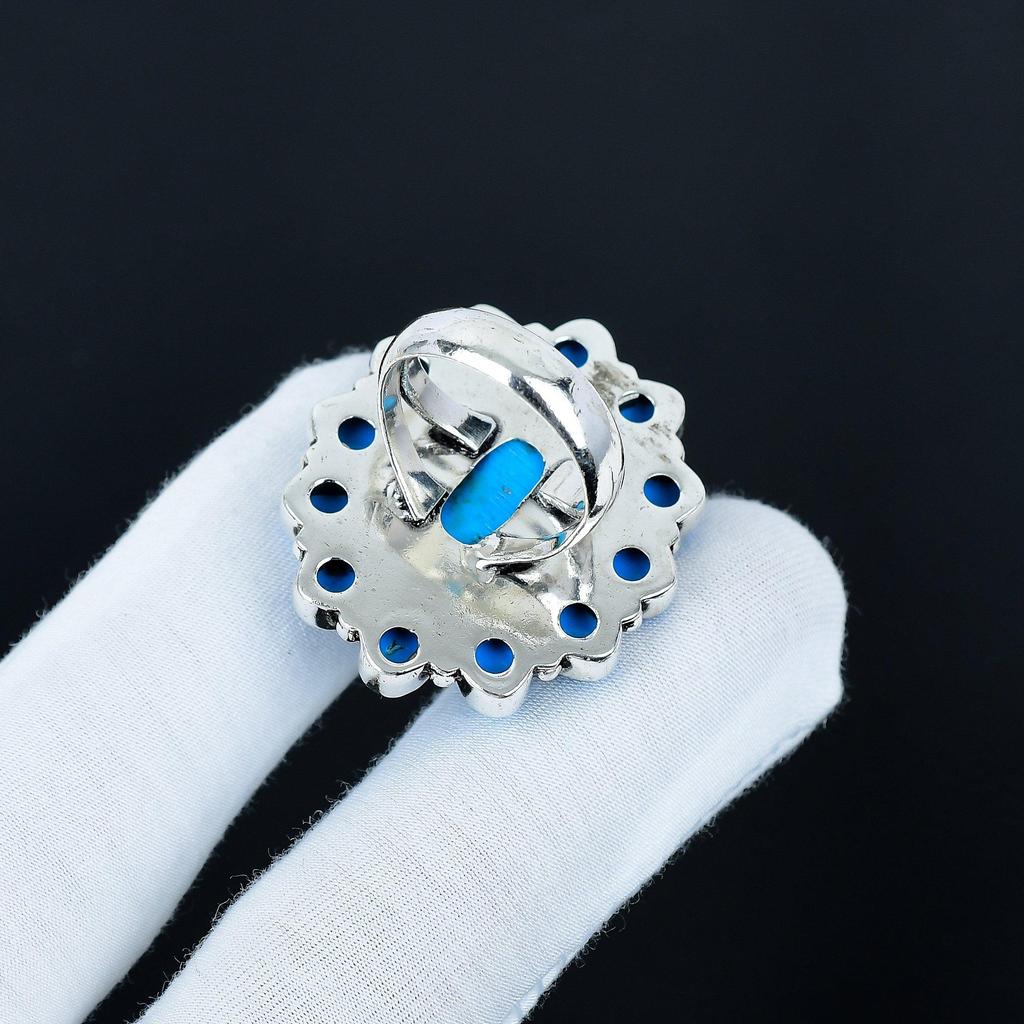 Naturlig Sömn Turkos Ädelstensring, 925 Sterling Silver Ring, Gåva Till Henne, Oval Sten, Elegant Handgjord Ring, Turkos Blomma Silverring