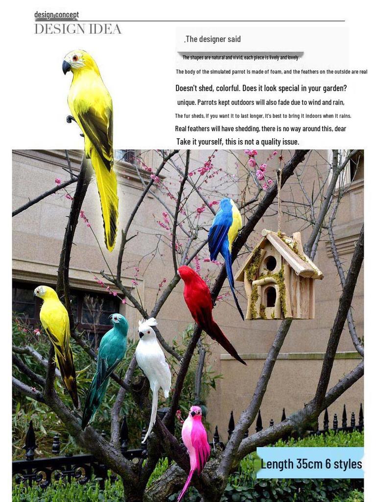 Neidische Porzellan-Papageienfigur mit Federn: Kleines Vogelmodell zur Dekoration für Haus und Garten