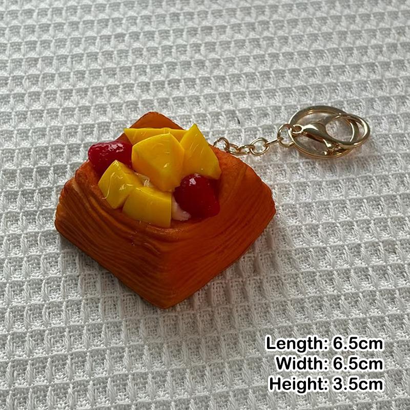 Realistic Artificial Fruit Puff Pastry Keychain With Sturdy Gold Key Ring For Backpack Decoration Cute Gift For Dessert Lovers