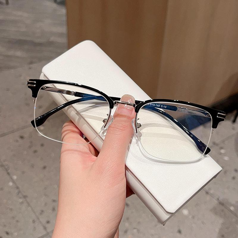 Fashion Men's Casual Half-frame Eyebrow Glasses Frame with Big Frame and Big Face Can Be Equipped with Degree Eye Frames.