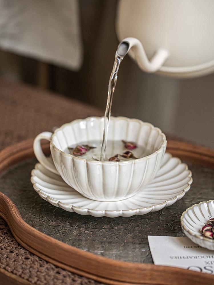 Vintage Ceramic Coffee Cup and Saucer Set Afternoon Tea Time Snowflake Design