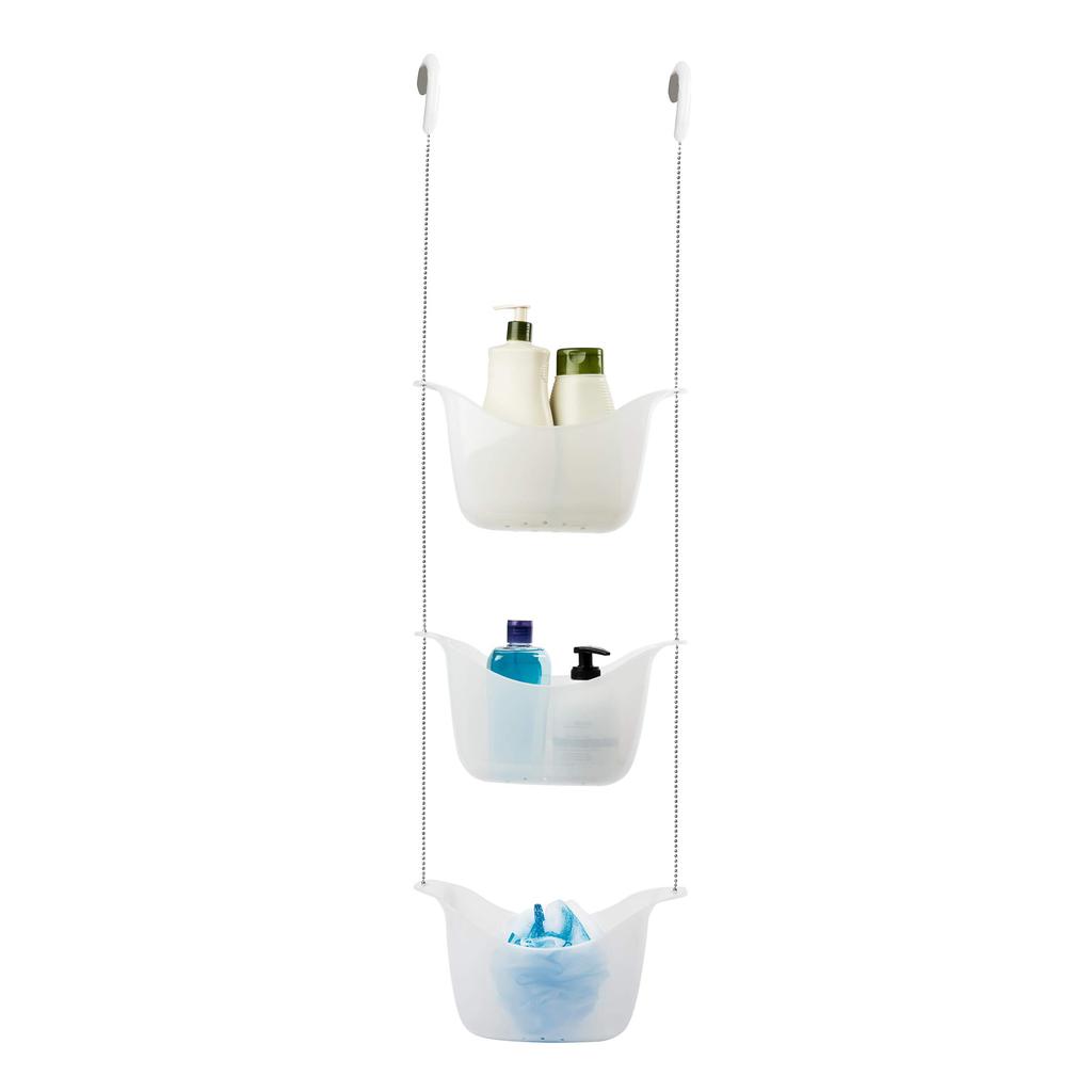 Umbra BASK SHOWER Hanging Shower No Drilling Bathroom 2022360670 CADDY, 3-Tier Rack, Required, Storage, Drainer, Clean, White/Nickel,