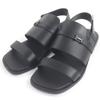 Very Good Sandals Giacomo H Logo Metal Strap Black Leather Mens 43 Used