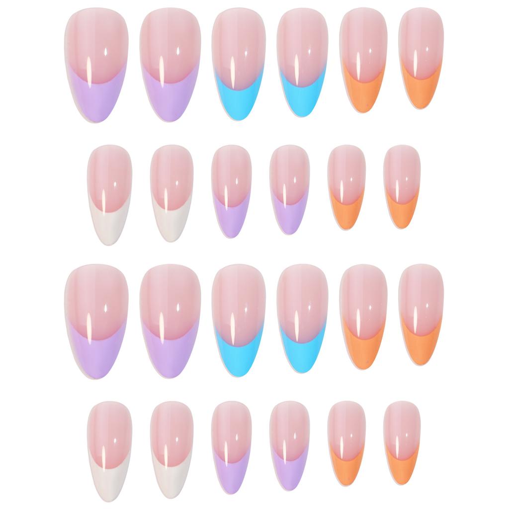 French-style Armor-wearing Rainbow Manicure Color-blocking Fake Nails Fake Nails