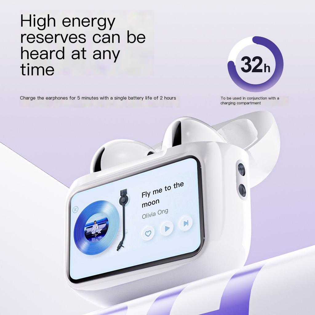 Intelligent Noise Reduction Full-Color Touch Screen Long Endurance Half In Ear Wireless Bluetooth 5.4 Earphones Comfortable Fit