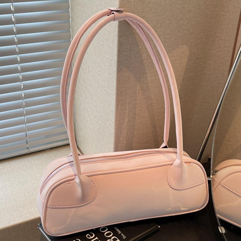 2025 new large-capacity Boston women's bag foreign design handbag soft leather solid color underarm shoulder bag