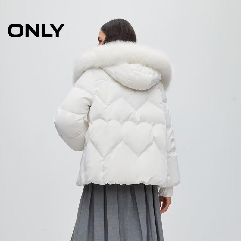 Only Women's Heart Quilted Hooded Down Jacket with Fox Fur Trim