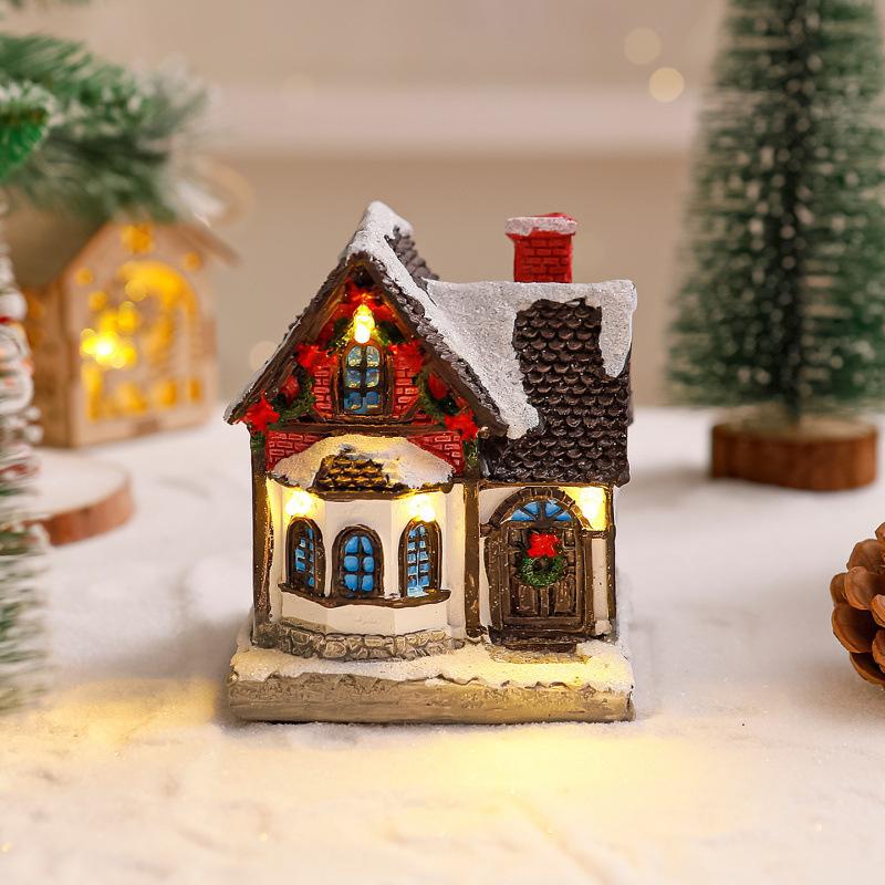 LED Resin Christmas House Snow Village Miniature Light-Up Decor Xmas Glow Gift New  Decoration Christmas Thanksgiving Gifts