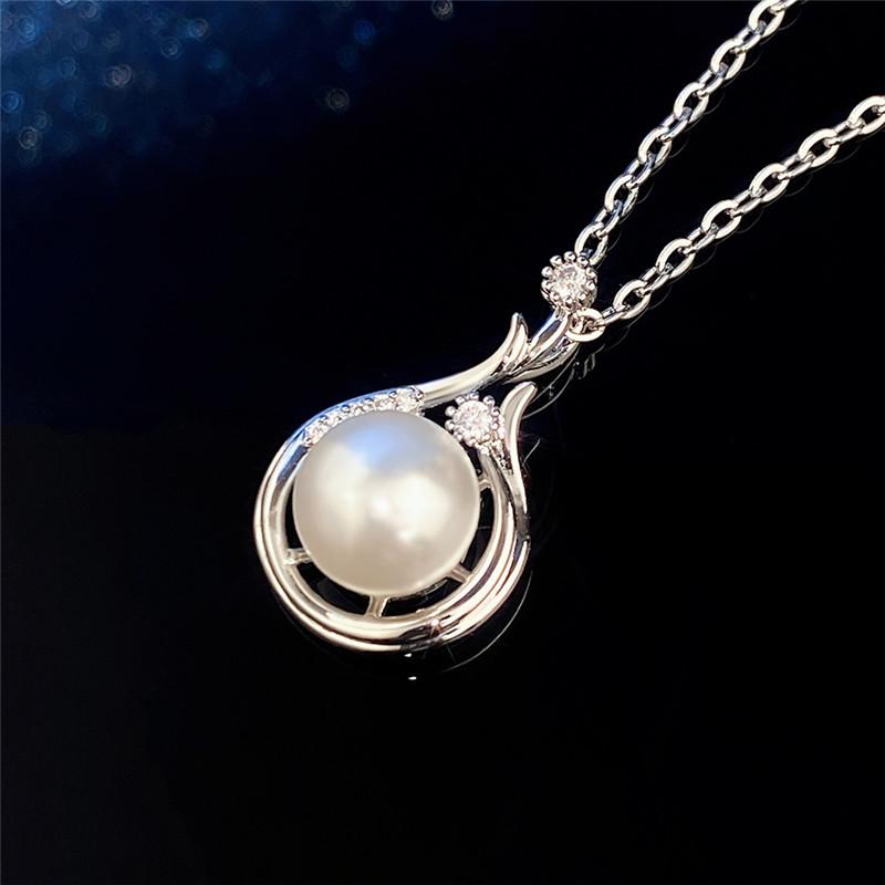Huitan Water Drop Pendant Necklace with Simulated Pearl Engagement Wedding Party Elegant Accessories for Women Fashion Jewelry