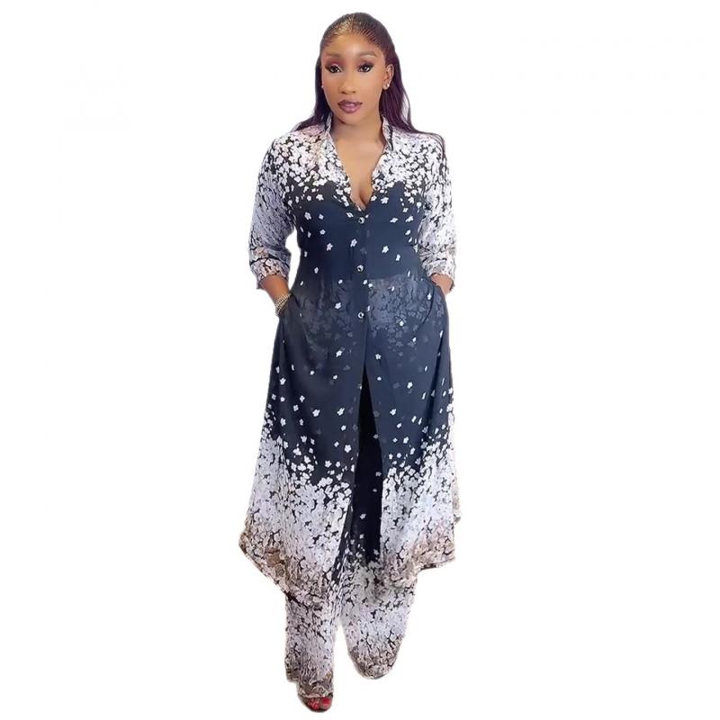 Women's 2026 Spring New Elegant Printed Shirt and Wide-Leg Pants Set