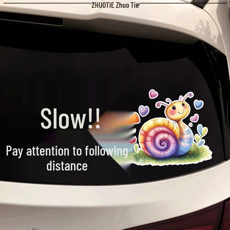 Cartoon Snail Reflective Rear Windshield Sticker - Slow Down & Keep Safe Distance