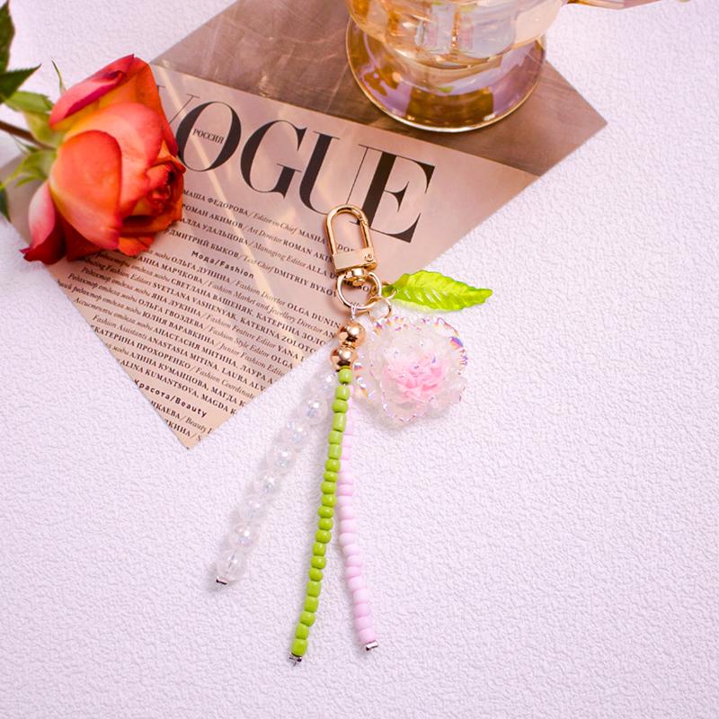 Women Girls Plastic Fashion Keychain Bag Pendants Beads Ornament Simulated Gift Key Rings Holders Decorative Accessories 6 Colors