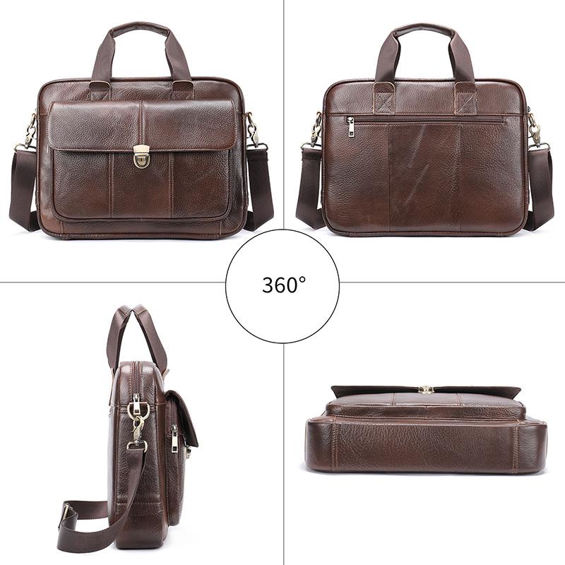 New Men's Briefcase Casual Vintage Genuine Leather Handbag Large-Capacity Business Laptop Bag Crossbody Bag