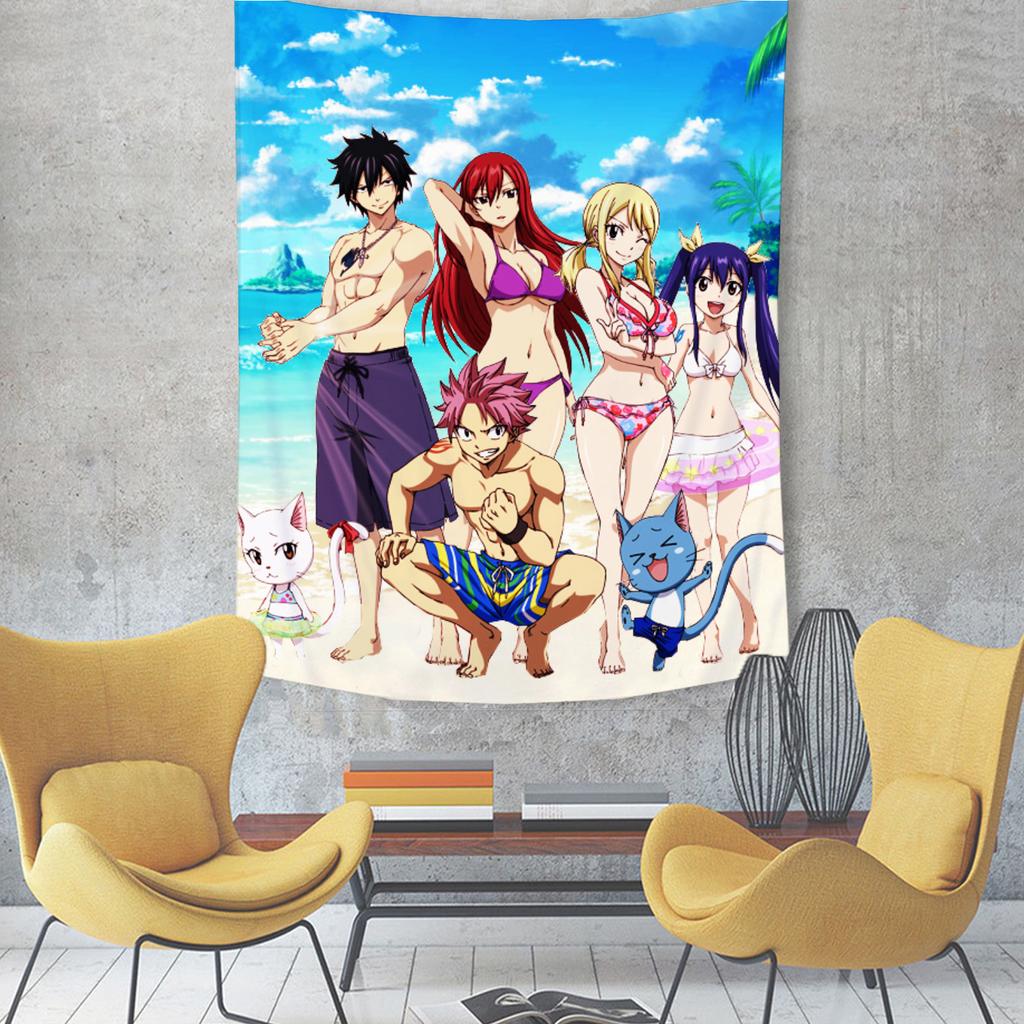 Anime Fairy Tail Printed Tapestry Tarot Cards Hippie Wall Hanging Warm Room Banner Dormitory Bedroom Decoration
