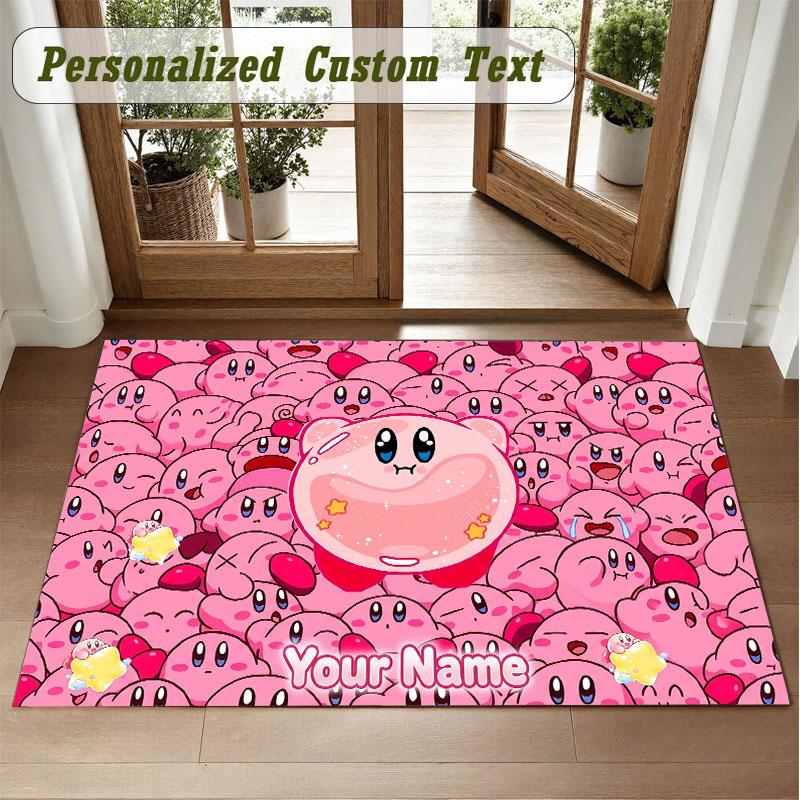 Crystal Velvet Square Rug Custom NameKirby Pattern Non Slip Home Floor Decor Rug