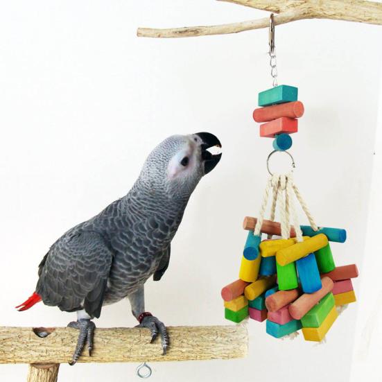 Parrot Toy Colorful Wooden Stick Block Bird Parakeet Chew Cage Hanging Decor