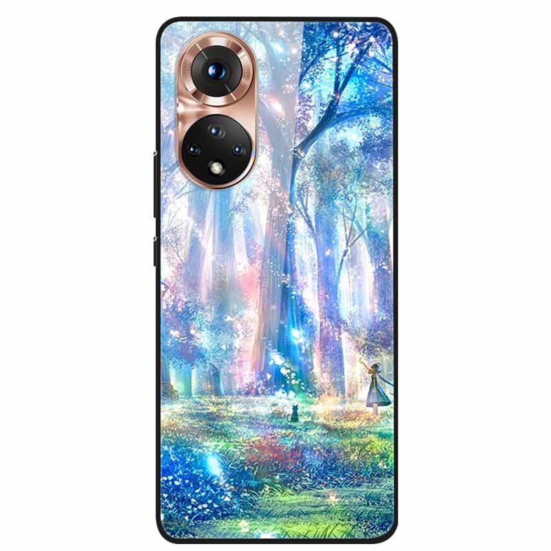 For Honor 50 Case Cartoon Tempered Glass Back Cover Hard Case For Huawei Honor 50 Pro Phone Cases NTH-AN00 NTH-NX9 Fundas Coque
