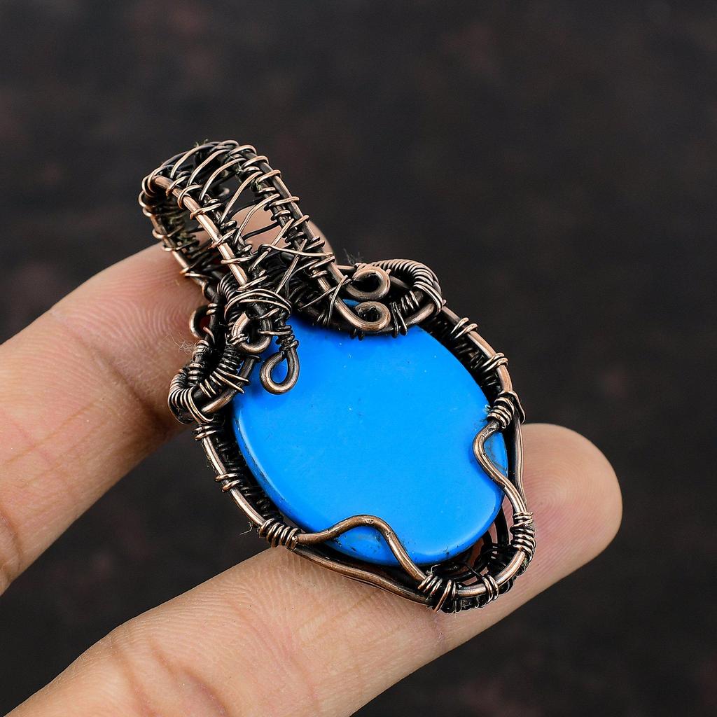 Pingente Turquesa Bela Adormecida Fio de Cobre Envolto Pingente Feito à Mão Pingente Único Fio de Cobre Envolto Jóias Pingente de Pedra Preciosa Presente de Casamento