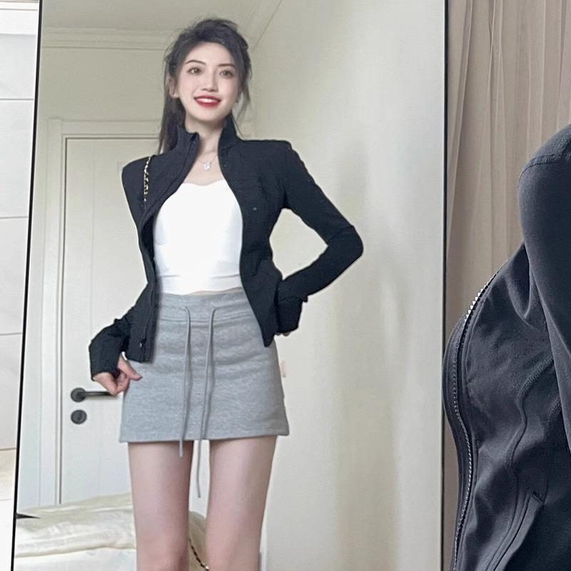 

Gray Sports Short Skirt for Women New Spring and Autumn High Waist A-line Skirt with Hip Waist Skirt Small Skirt M сірий