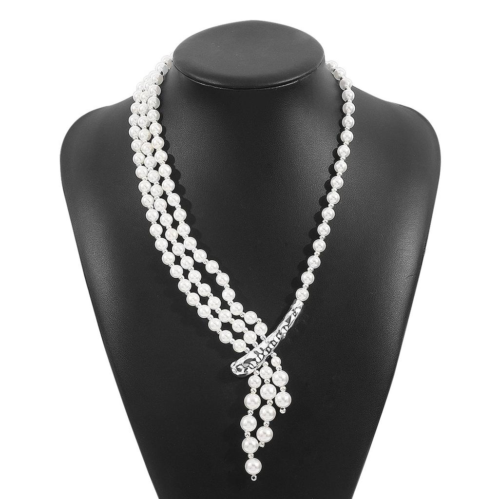 Multilayer Imitation Pearl Long Chain Necklace for Women Irregular Metal Choker Party Jewelry Wedding Accessories