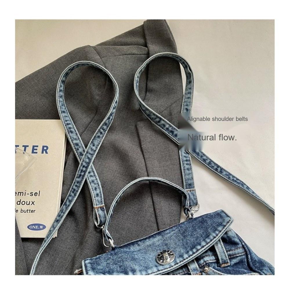 Women Vintage Multi Pocket Denim Backpack with Adjustable Strap for Daily Commute