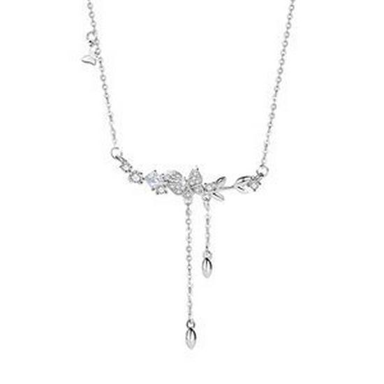 Double Layer Butterfly & Zircon Pendant Necklace in s925 Silver - Best Friend Layered Clavicle Chain Gift