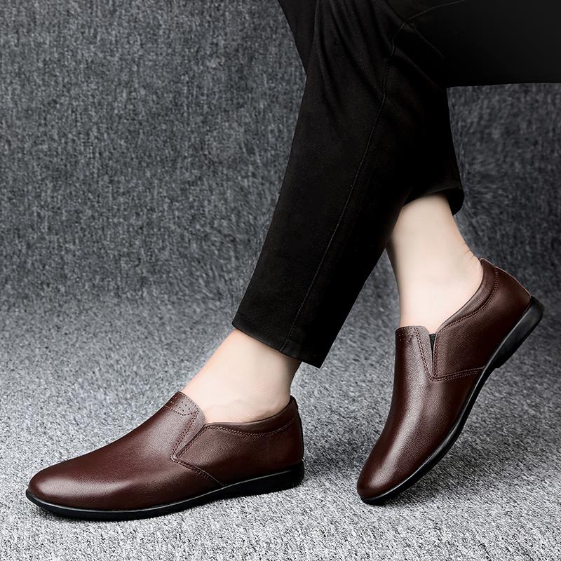 Men Casual Shoes Men's Genuine Leather Fashionable Breathable Peas Shoes Trend Black All-match Wear-resistant Flat Shoes