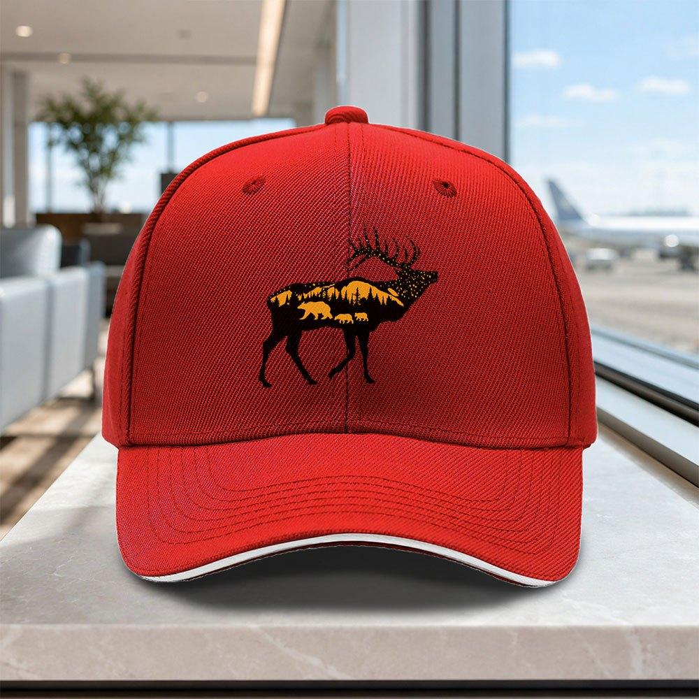 Adjustable Sandwich Cap With Forest Deer Bear Pattern Lightweight Unisex Outdoor Hat For Weddings Parties Gifts