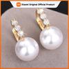 Huitan Simulated Pearl Women Drop Earrings with Bright CZ Luxury Accessories for Wedding Versatile Trendy Party Daily Jewelry