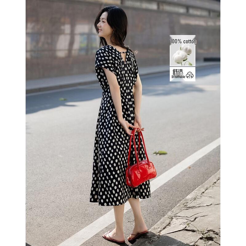 Demana Women s Summer V-Neck Printed Cotton Midi Dress L
