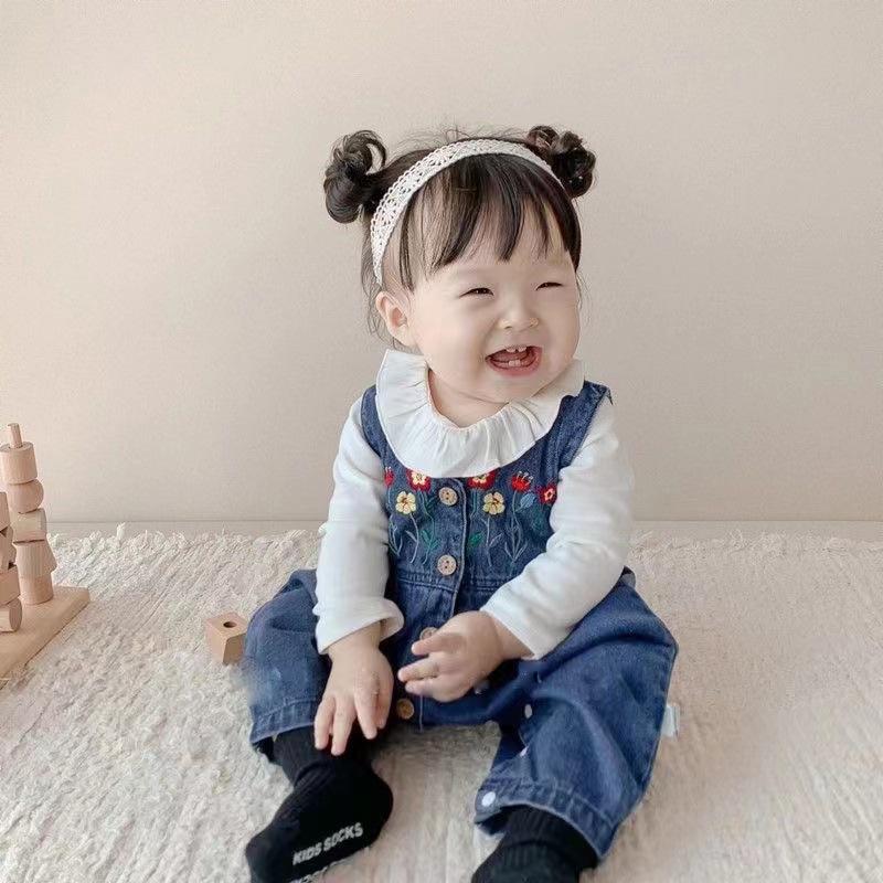 Spring & Autumn Baby Denim Jumpsuit Set - Casual 2-Piece Romper & Overalls for Girls