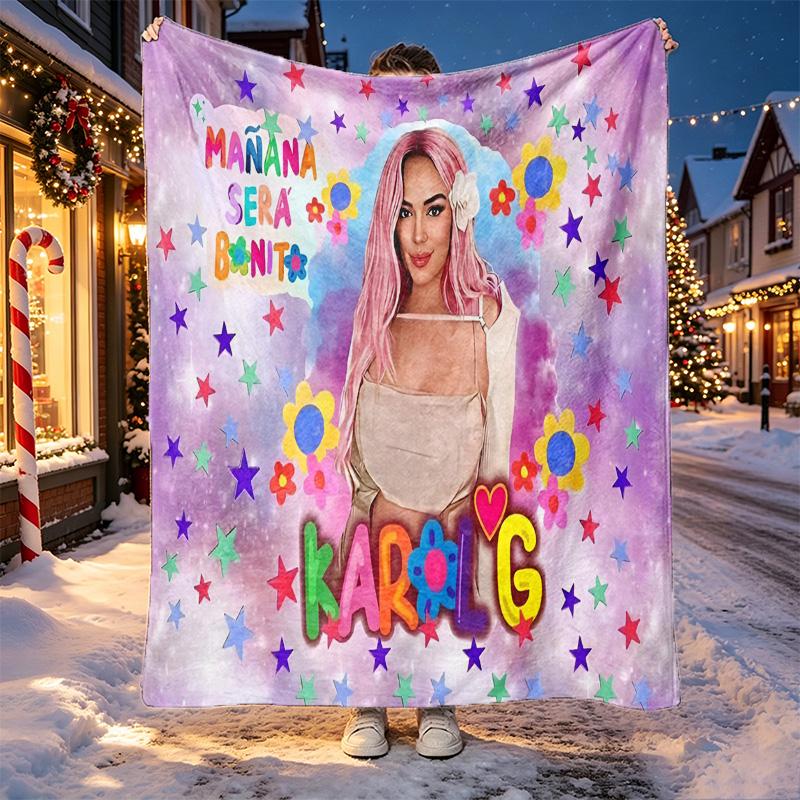 Karol G Pattern Blanket for Home Decoration, Bed, Sofa, Car Travel, Camping, Suitable for All Seasons, Birthday Christmas Gift