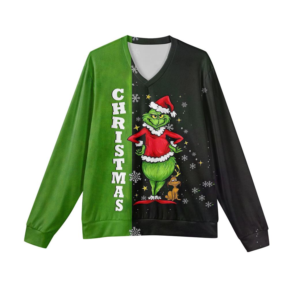 Herren V-Ausschnitt Langarm Rippstrick Pullover