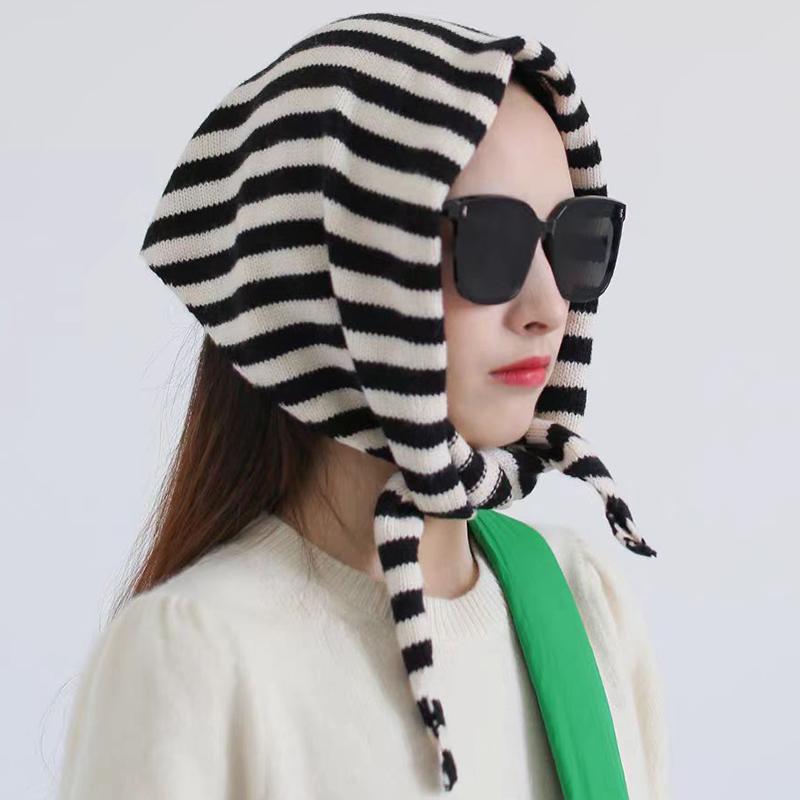 Autumn And Winter Warm Knitted Striped Headscarf Women'S Neck Protection Triangle Scarf