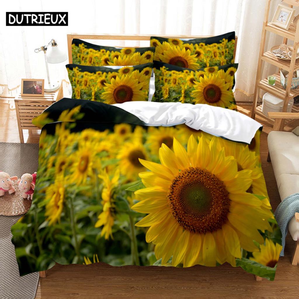 Sunflower Bedding Set Bed Linens Duvet Cover Quilt Comforter Pillow Case 3D HD Double Full King Queen Twin Bedroom 3PCS 2PCS