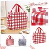 Oxford Fabric Tote Bag with Dual Side Pockets Insulated Lunch Bag Checked Pattern Durable Carrying Handle for Everyday Use