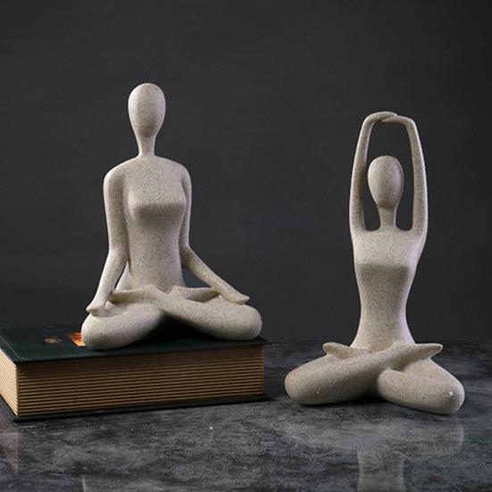 Scultura Zen Yoga, Statuetta Meditazione in Resina con Texture di Arenaria, Decorazione Astratta Posa Yoga per Soggiorno e Libreria, Regalo Accessori per la Casa