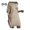 Women Evening Dress Shiny Sequin Slant Neck One Shoulder Three Quarter Sleeve Loose Above Knee Mini Dress Prom Party Dress