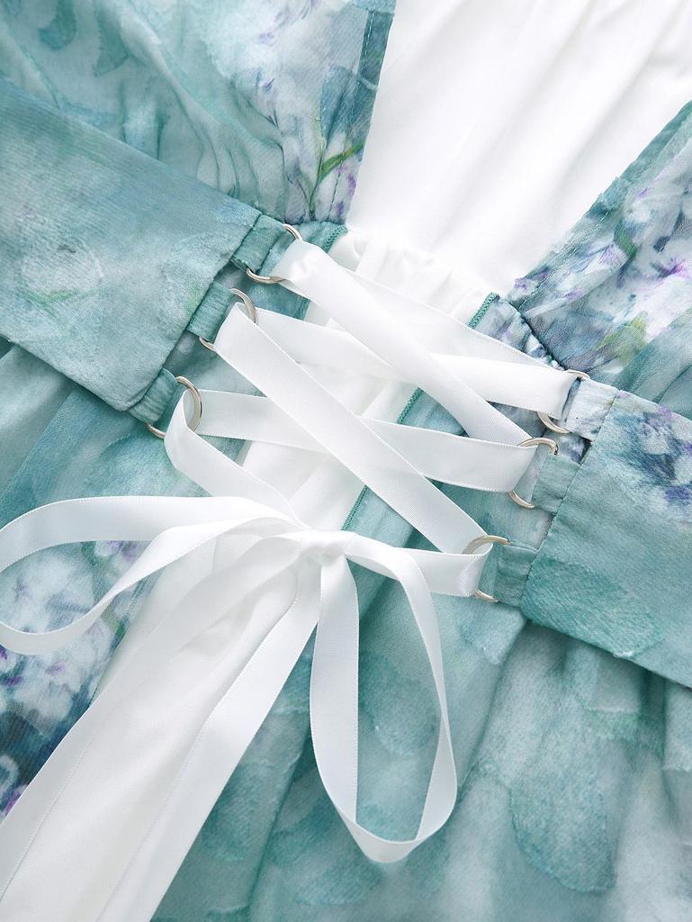 Krajkové šaty 2 v 1 A s květinovou kravatou s barevným potiskem Rosegal Plus Size