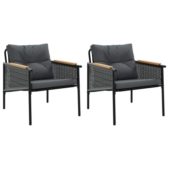 VidaXL Chaises de jardin avec coussins lot de 2 noir acier, siège de jardin, assise extérieure, chaise d'extérieur, assise 4009301