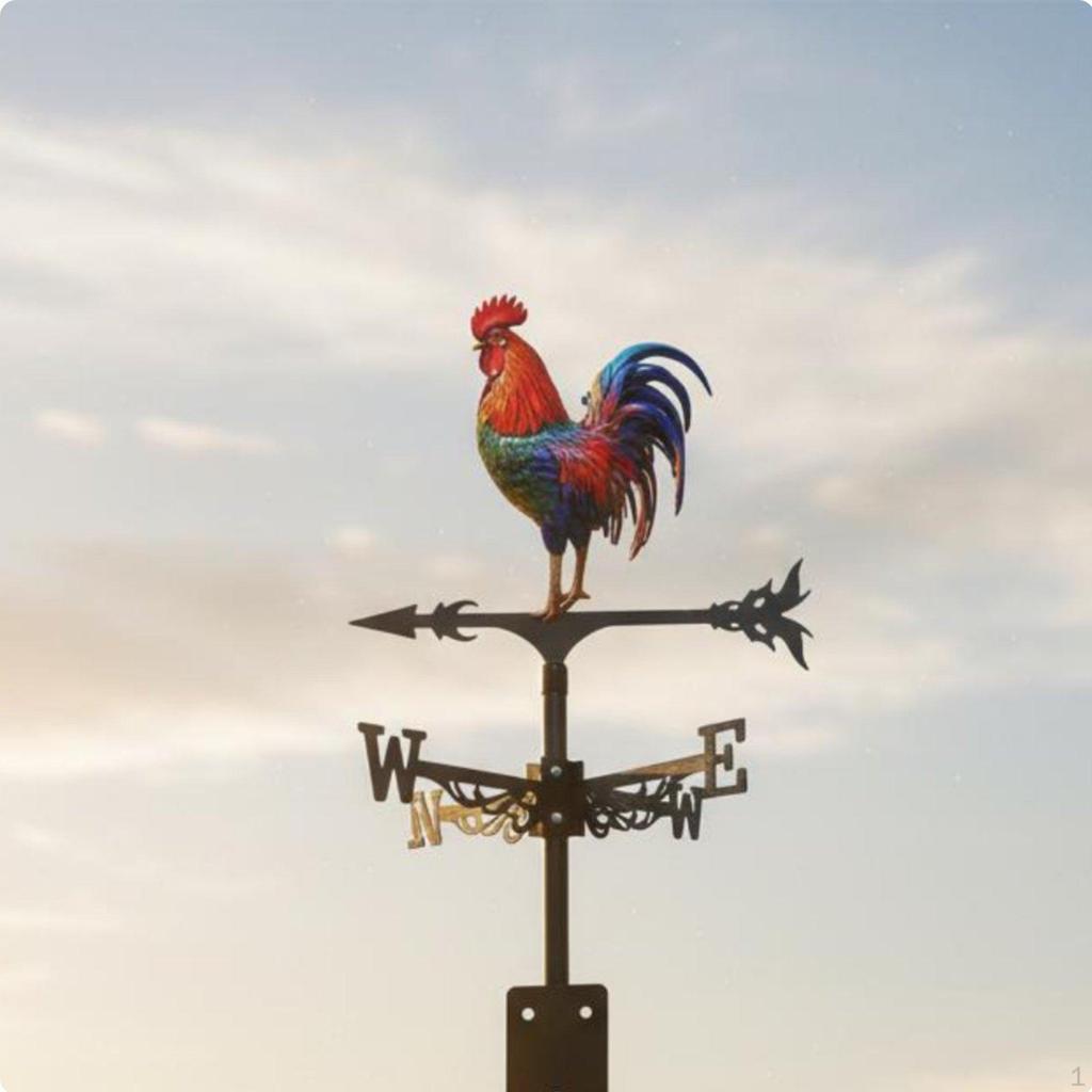 Weathercock Weathervane Wrought Iron Metal Weather Resistant Roof Mount Wind Indicator