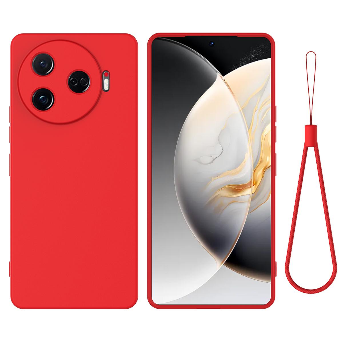 

For TECNO Camon 30 Pro 5G Case Liquid Silicone Protective Phone Cover with Strap Red