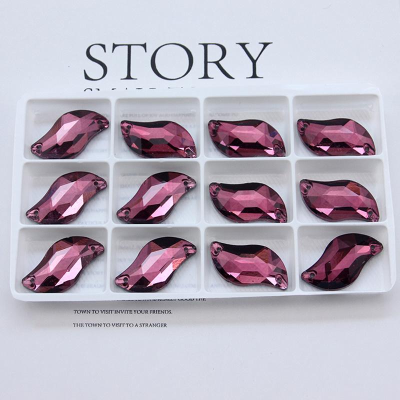 All Size All Color Ab S Shape Sew On Rhinestone Leaf Glass Crystal Sewing Flatback 2 Holes 6*12 10*20 14*30 for Dress Decoration